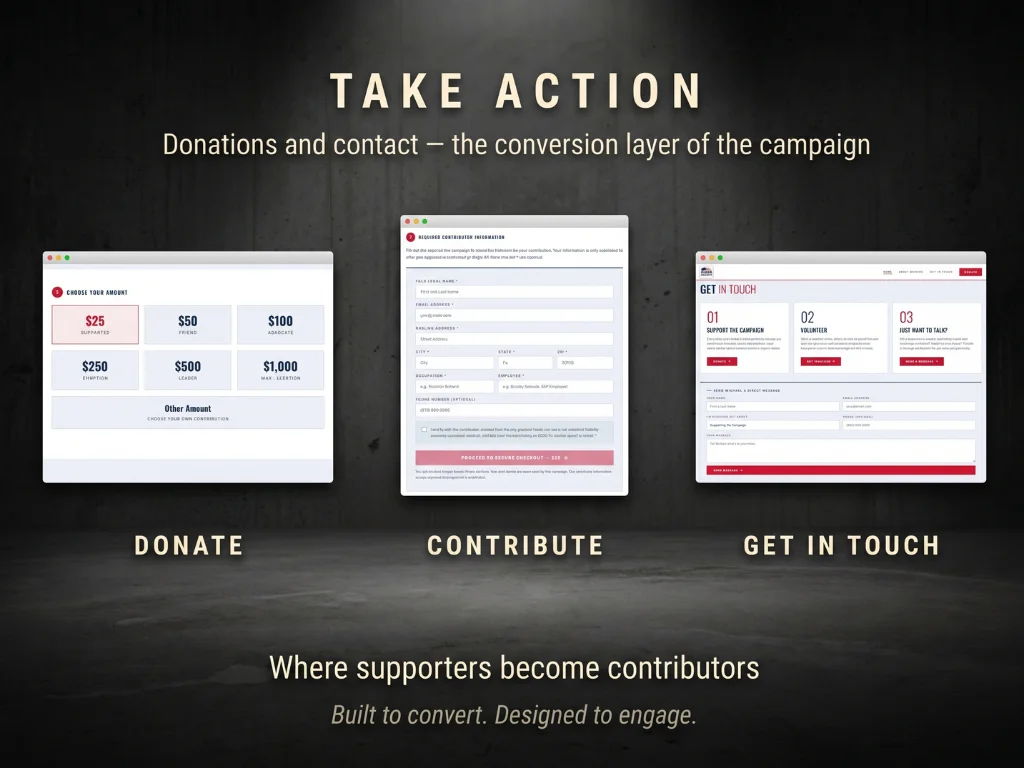 Take action — donate, contribute, get in touch