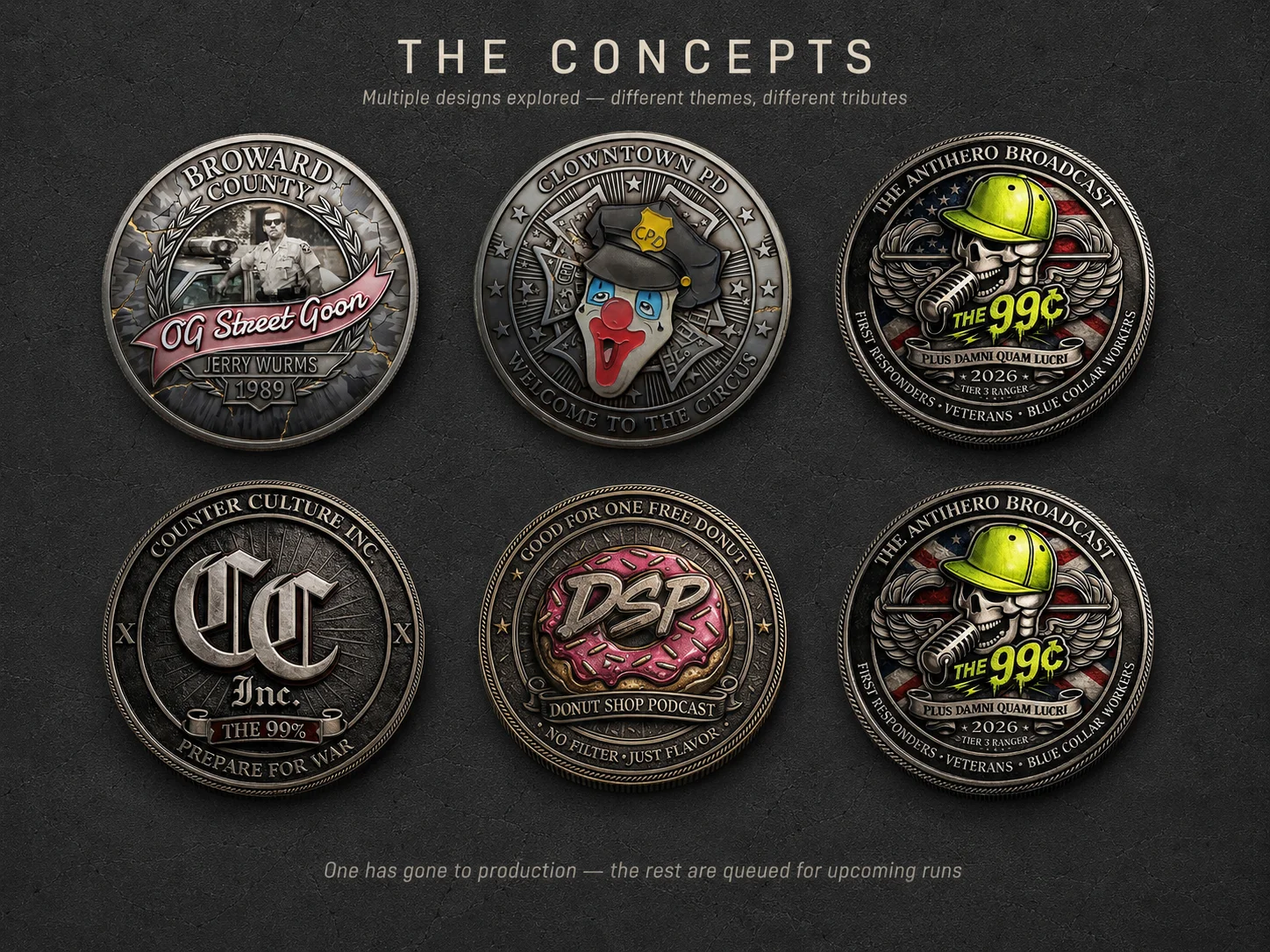 The concepts — different themes, different tributes